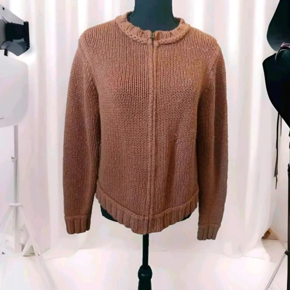 Vintage Woolrich Brown Cardigan sweater Chunky knit Medium Cabincore
